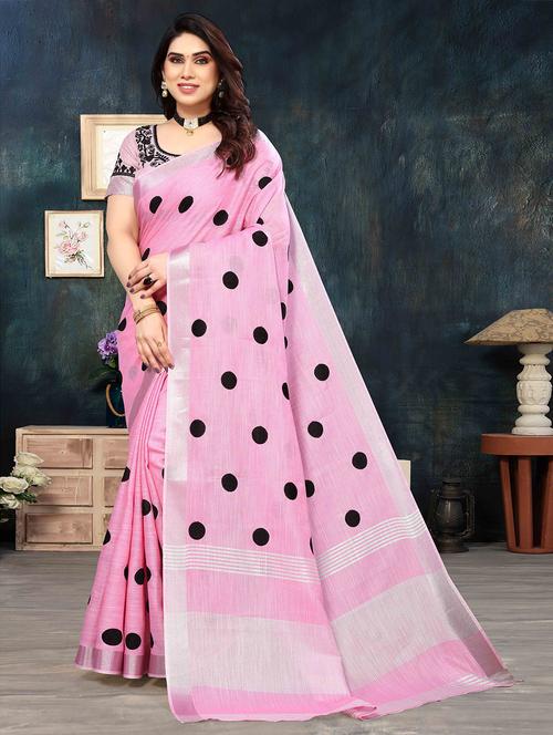 women polka dots bordered saree with blouse - 21728328 - Standard Image - 0