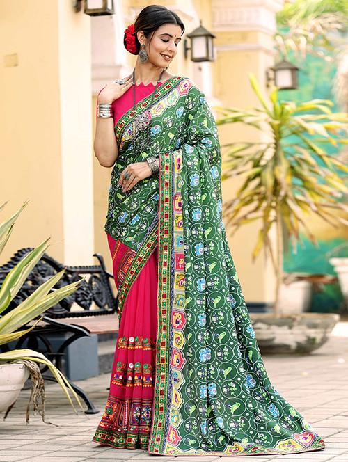 women printed half and half saree with blouse - 21728372 -  Standard Image - 0