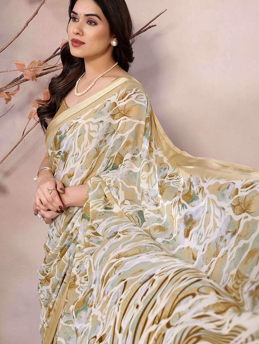 women mustard printed saree with blouse - 21728390 -  Standard Image - 2