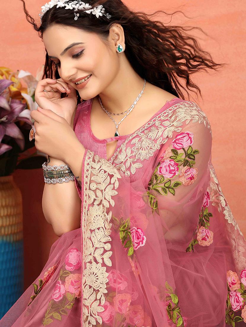 women pink embroidered saree with blouse - 21728405 - Standard Image - 2