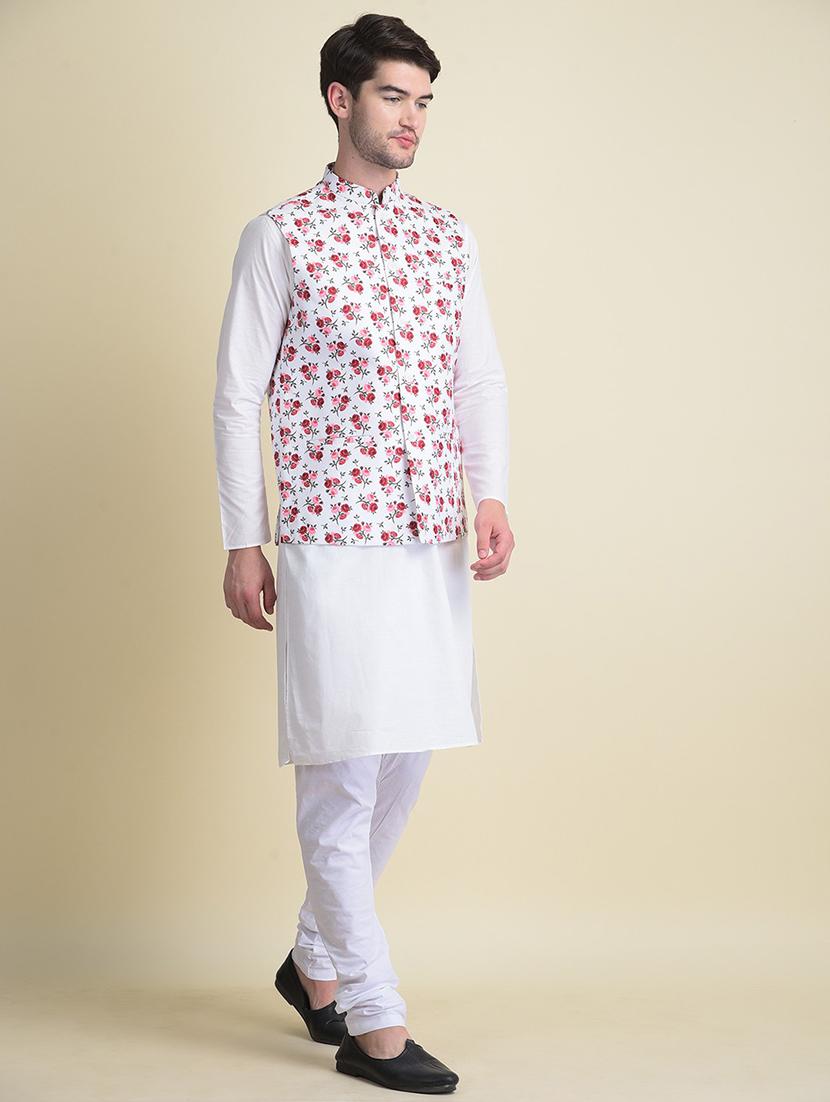 men mandarin neck kurta pyjama with nehru jacket ethnic wear set - 21728466 - Standard Image - 2