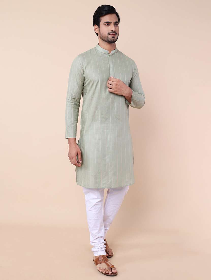 men mandarin neck striped kurta pyjama set - 21728491 - Standard Image - 2