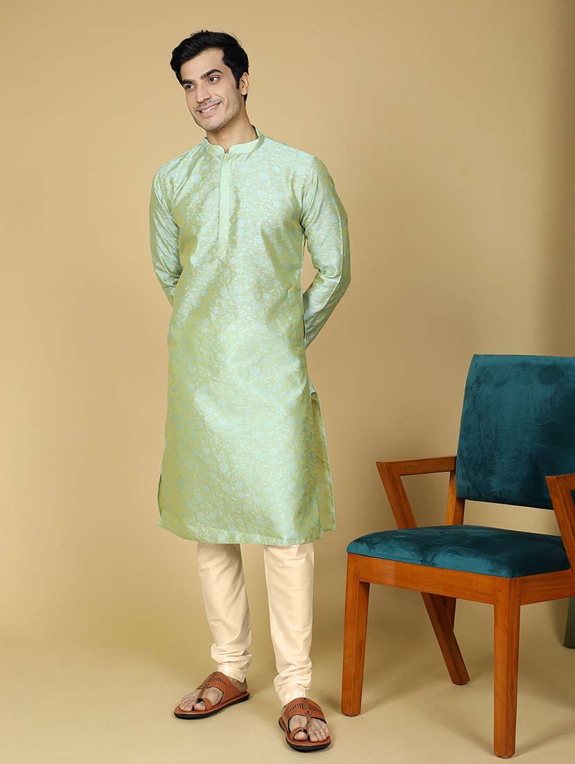 men long sleeve kurta churidar ethnic wear set