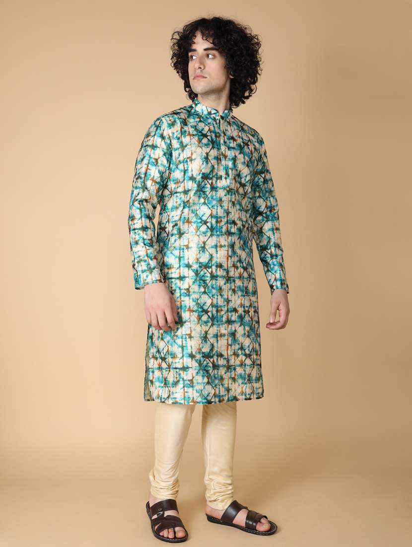 men mandarin neck printed kurta churidar set - 21728549 - Standard Image - 2