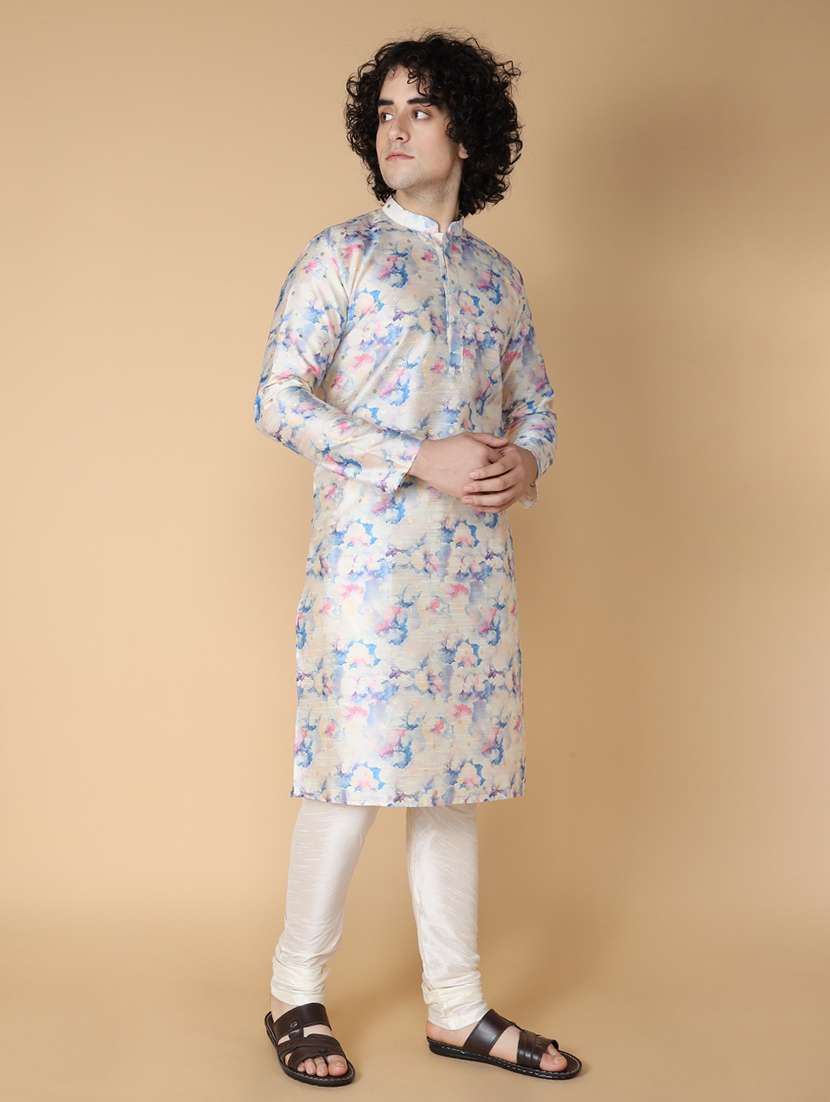 men mandarin neck printed kurta churidar set - 21728550 -  Standard Image - 2
