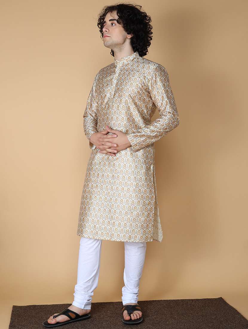 men mandarin neck printed kurta churidar set - 21728569 - Standard Image - 2