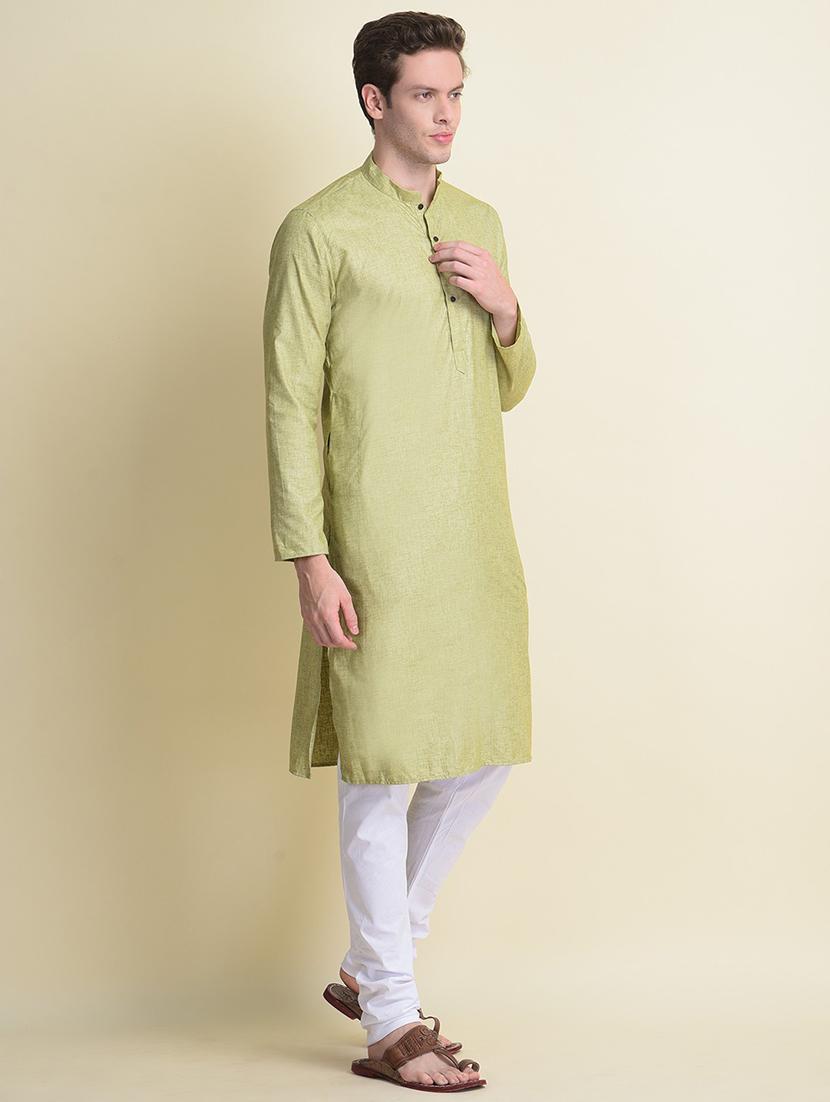 men mandarin neck solid kurta churidar set - 21728608 - Standard Image - 2