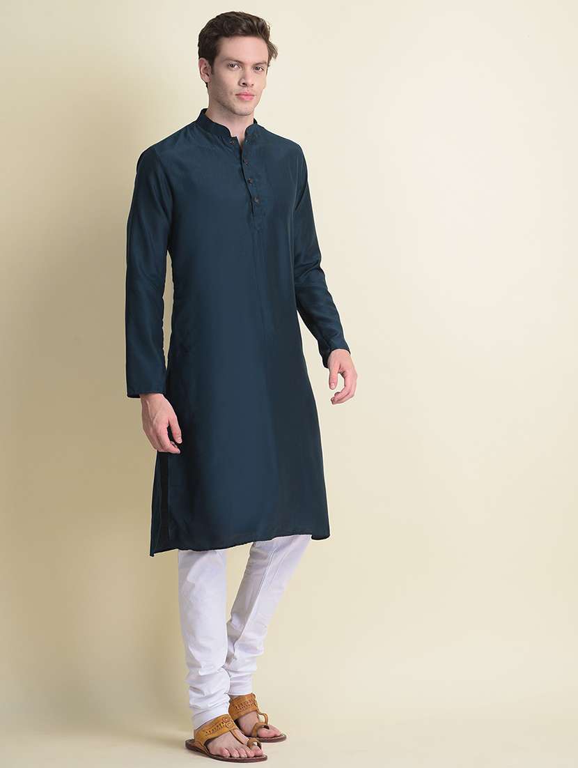 men mandarin neck solid kurta churidar set - 21728611 - Standard Image - 2