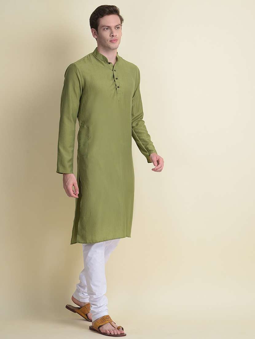 men mandarin neck solid kurta churidar set - 21728613 - Standard Image - 2