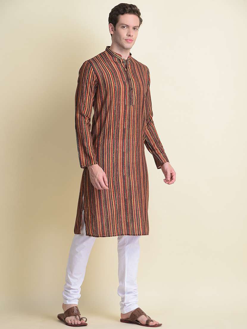 men mandarin neck printed kurta churidar set - 21728625 - Standard Image - 2