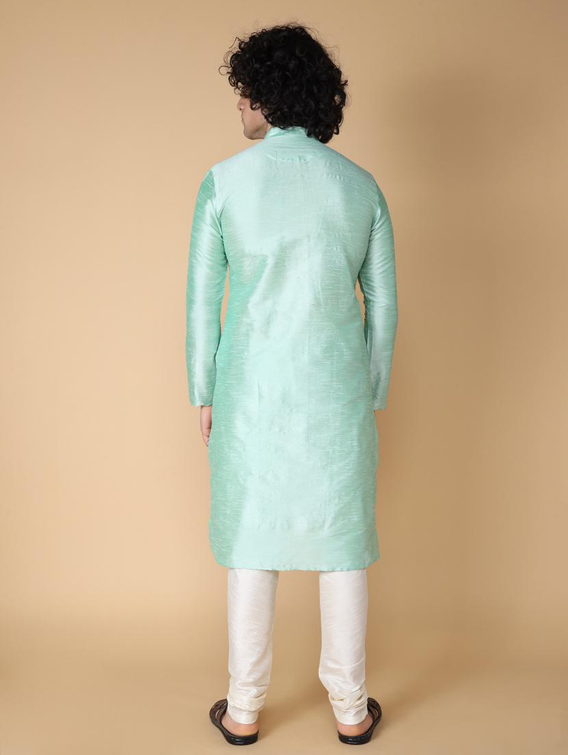 men mandarin neck solid kurta churidar set - 21728687 - Standard Image - 2