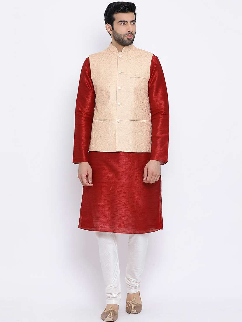 men self design kurta churidar with jacket - 21728698 - Standard Image - 2