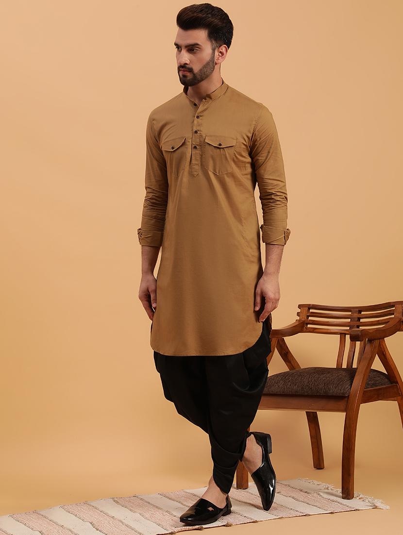 men mandarin neck solid dhoti kurta set - 21728732 - Standard Image - 2