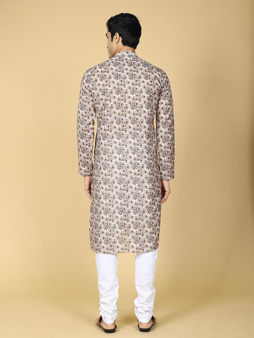 men printed mandarin neck long kurta - 21728799 - Standard Image - 2