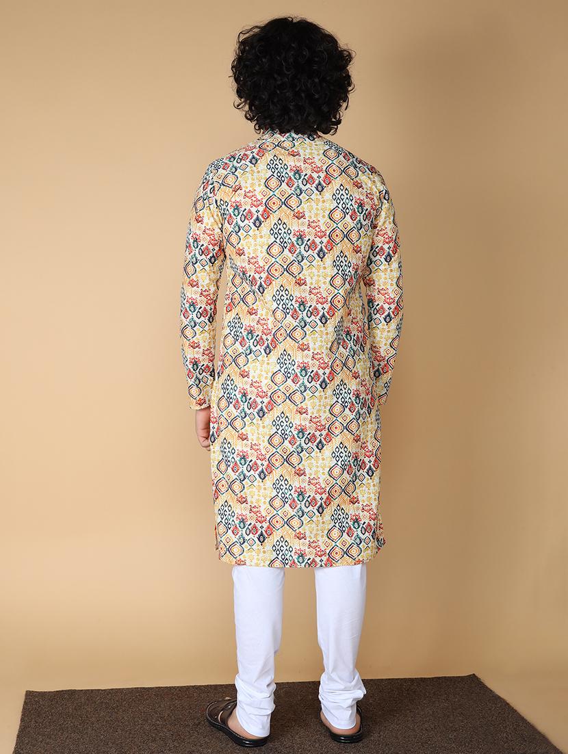 men printed mandarin neck long kurta - 21728831 - Standard Image - 2