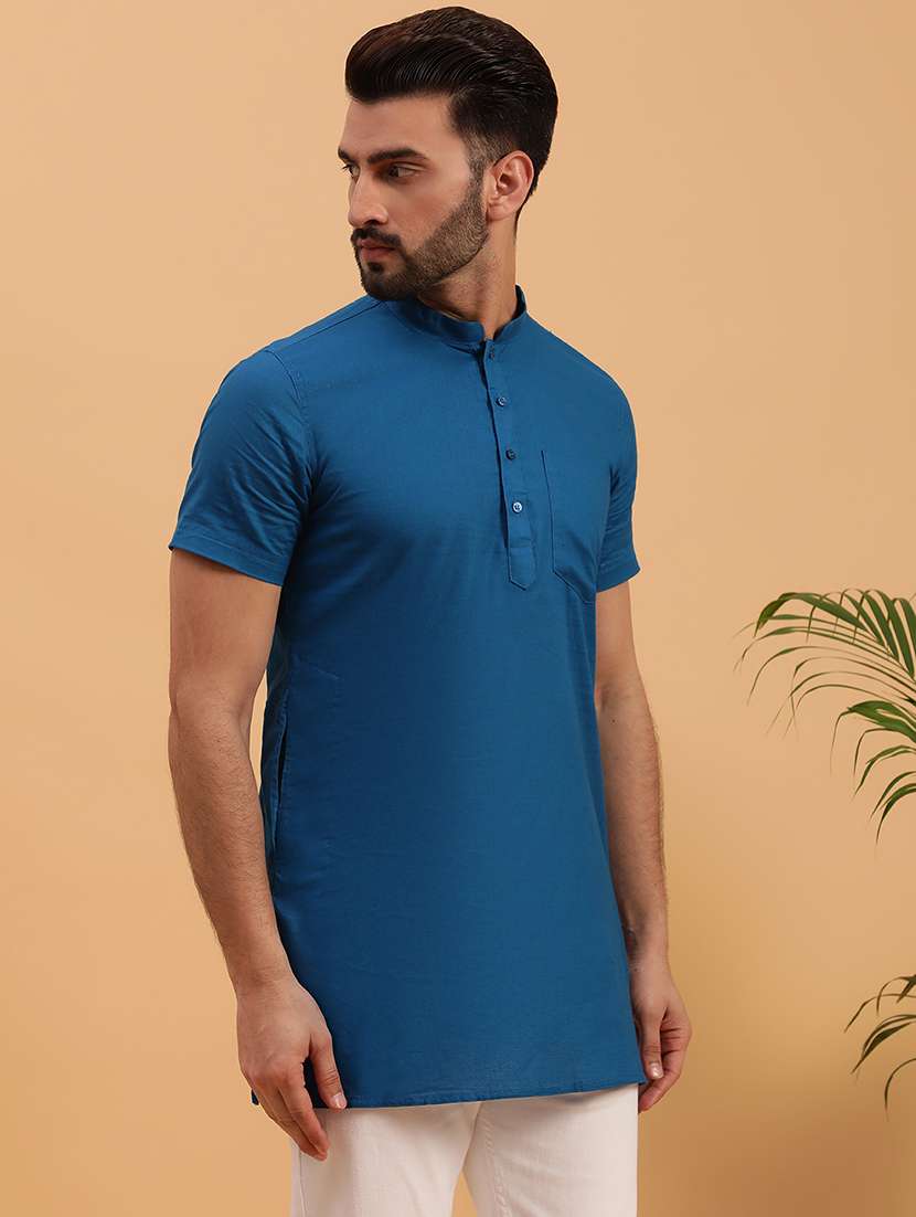 men solid mandarin neck short kurta - 21728846 -  Standard Image - 2