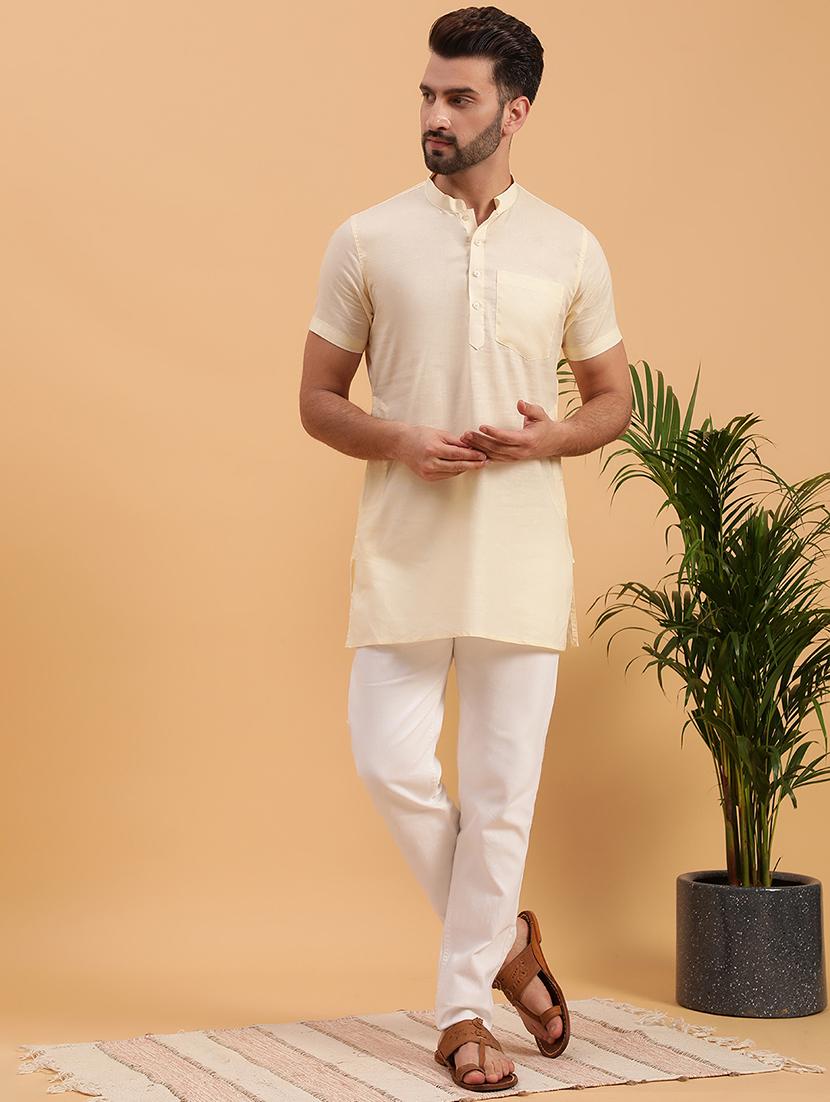 men solid mandarin neck short kurta - 21728847 - Standard Image - 2