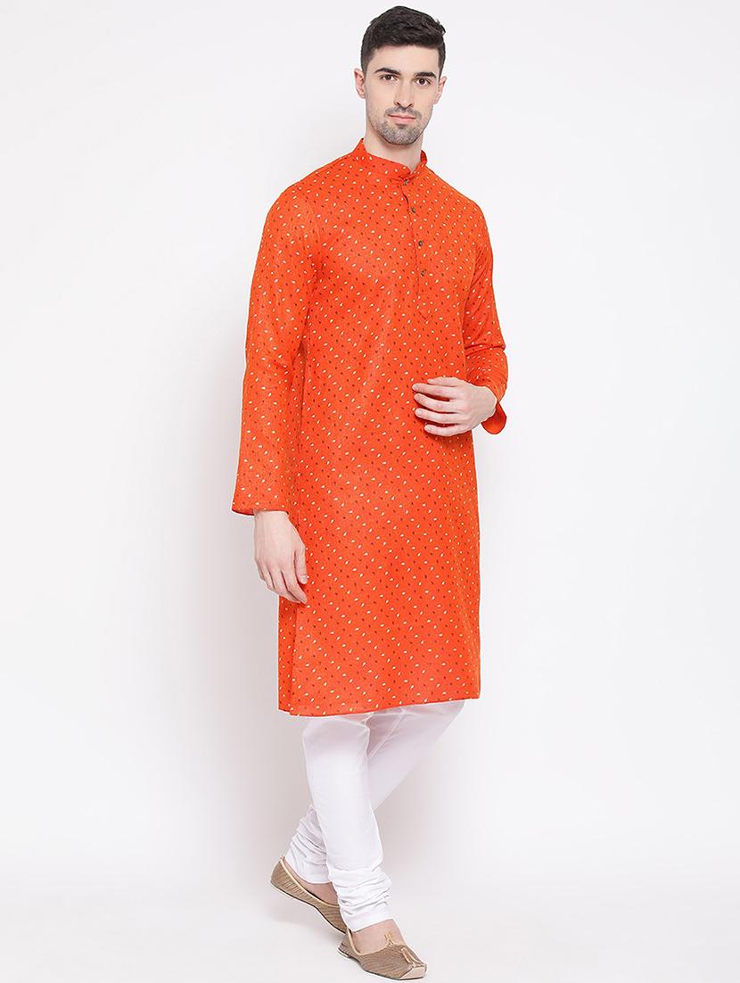 men orange printed long kurtas kurta - 21728954 - Standard Image - 2