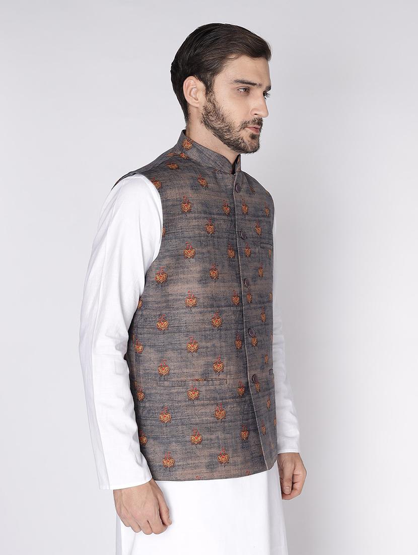 men self design sleeveless nehru jacket - 21729092 - Standard Image - 2