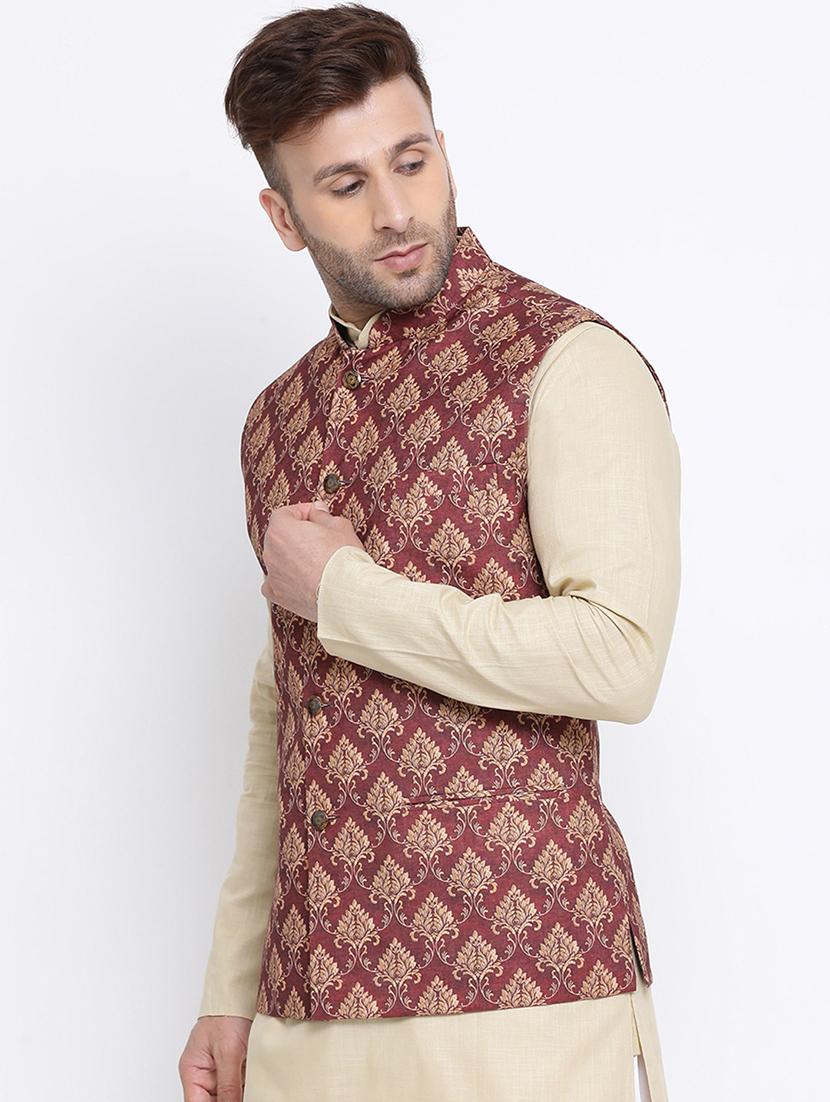men printed sleeveless nehru jacket - 21729103 - Standard Image - 2