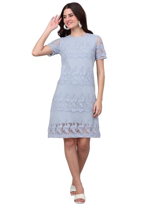 women solid lace detailed a-line dress - 21729123 - Standard Image - 0