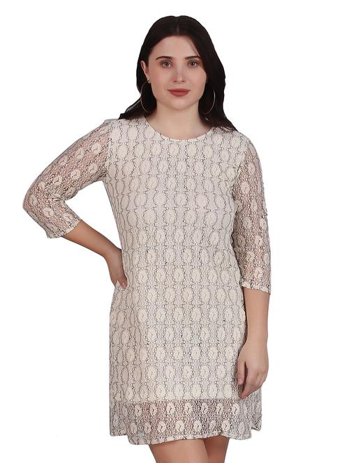 women laced three quarter sleeves a-line dress - 21729129 - Standard Image - 0