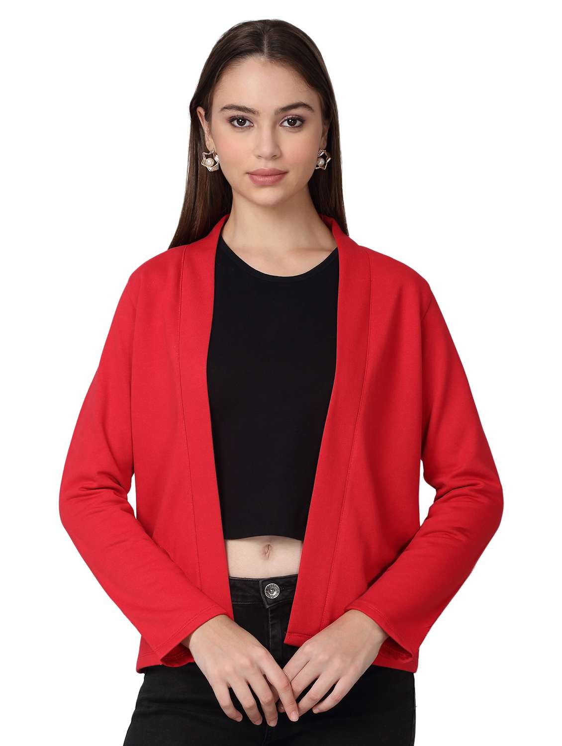 women solid long sleeve shrug