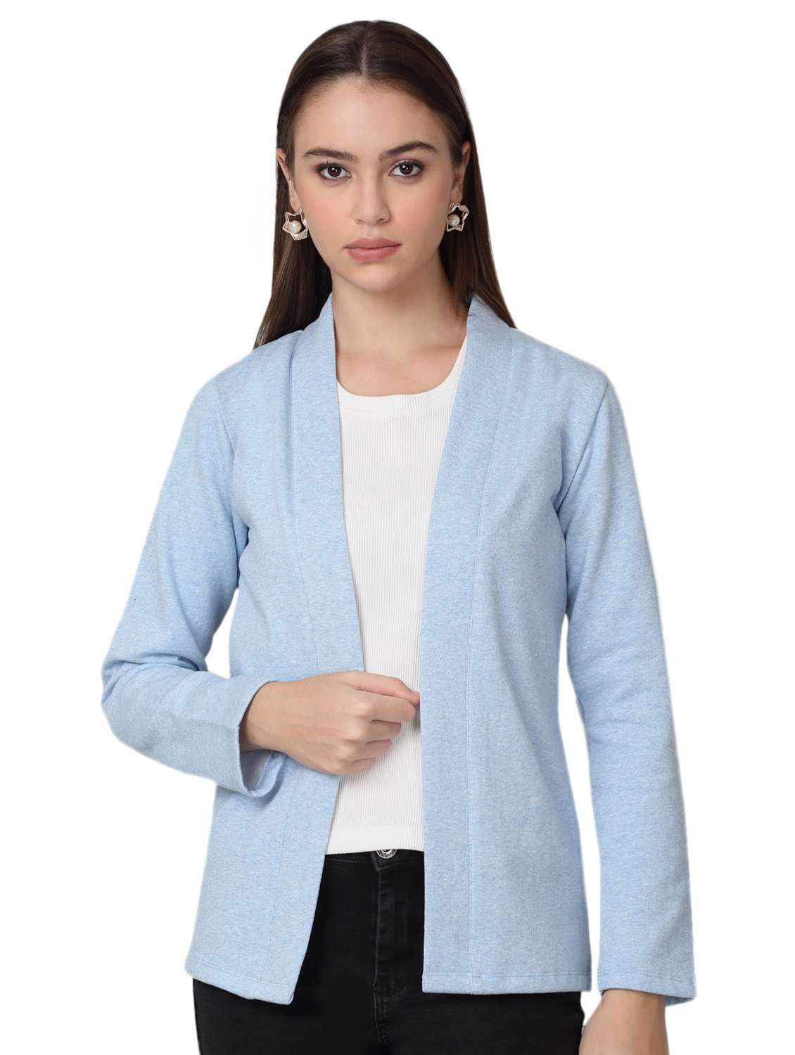 women solid long sleeve shrug