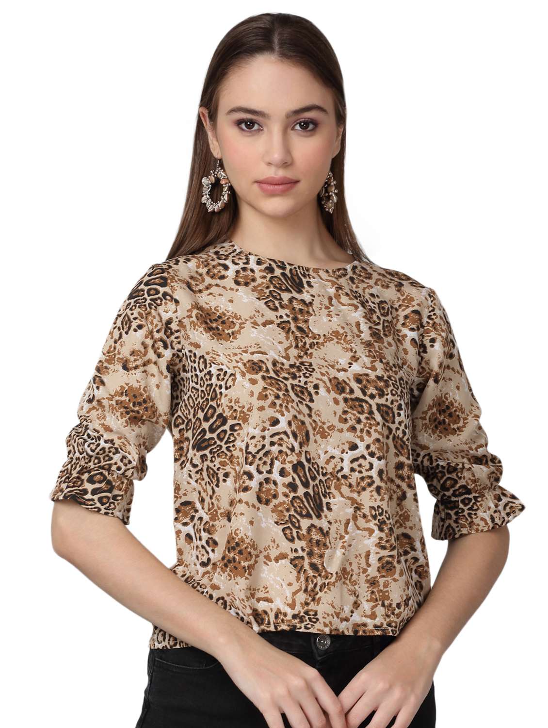women printed round neck top