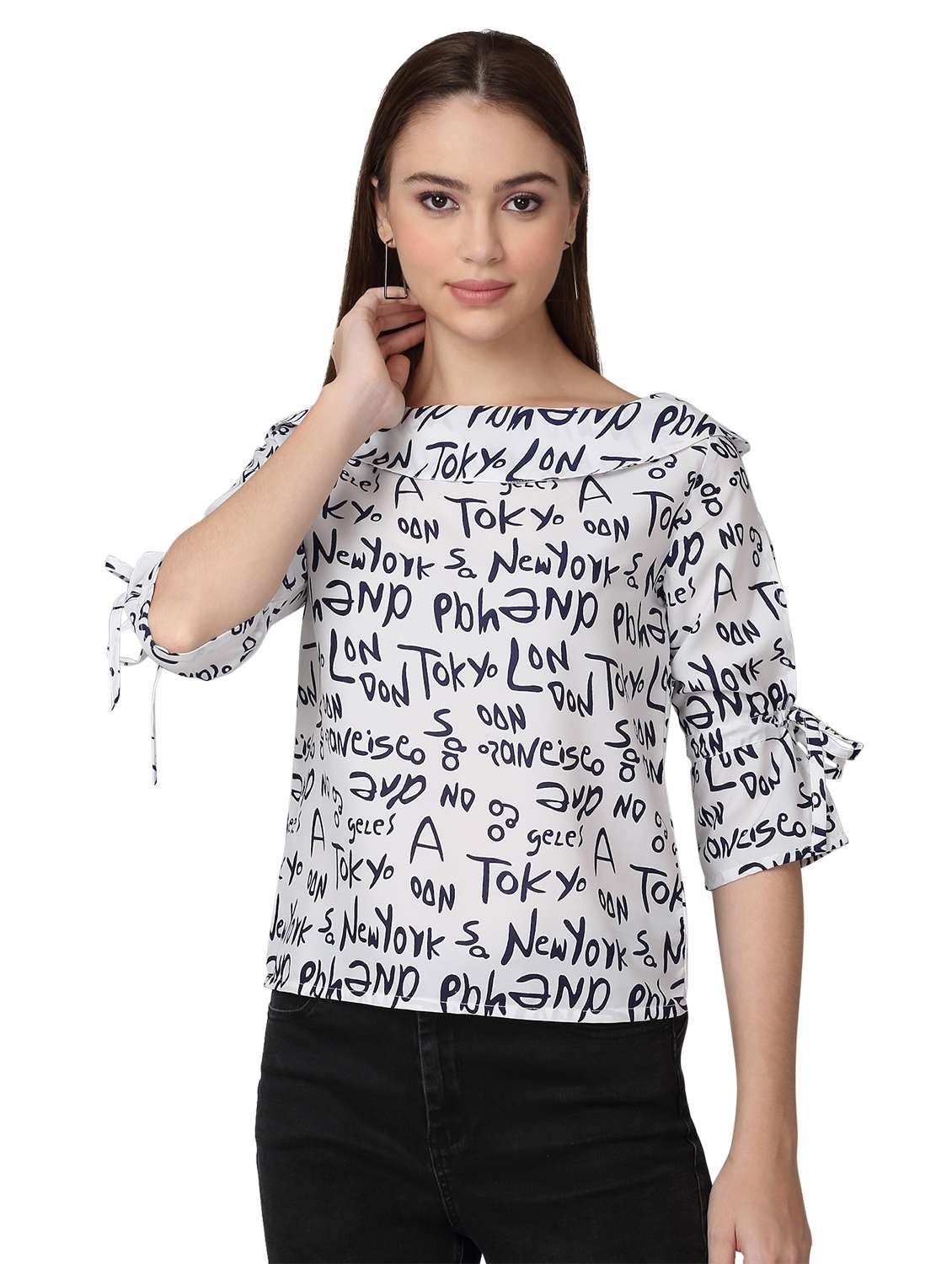 women printed round neck top