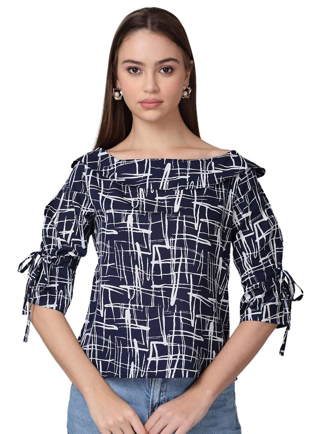 women printed three quarter sleeves regular top