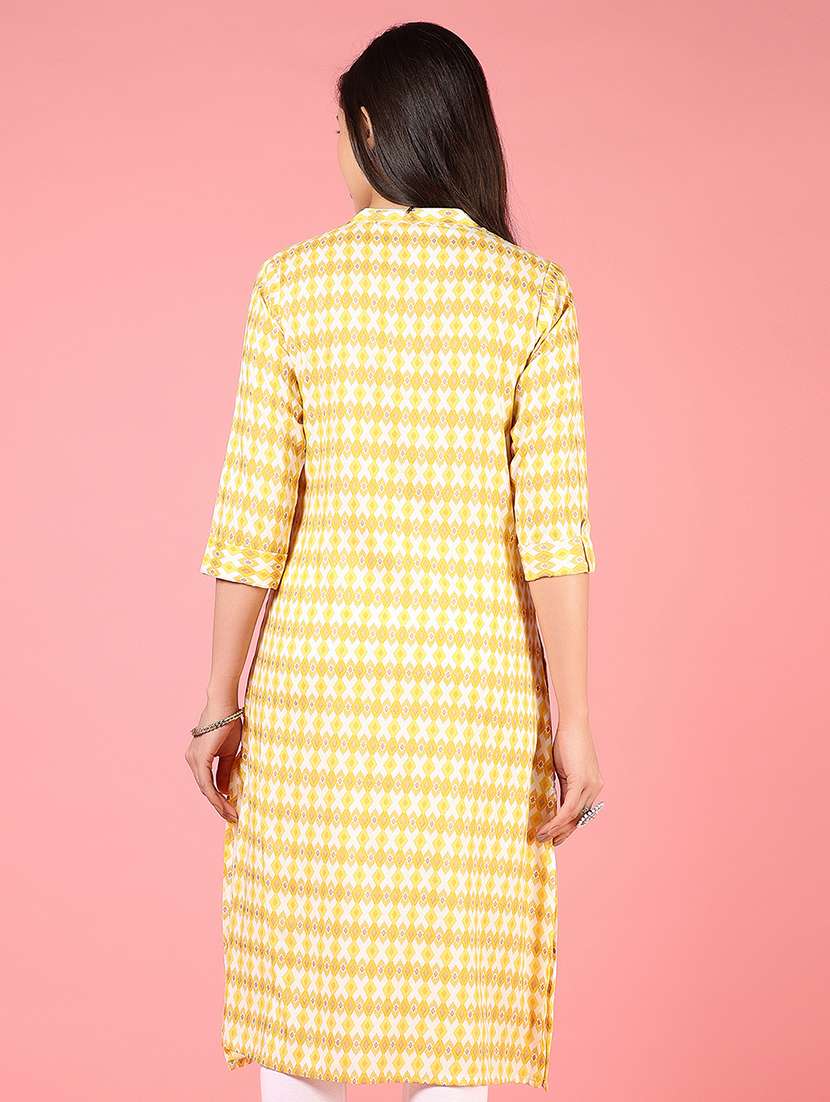 women three quarter sleeves straight kurta - 21729231 - Standard Image - 2