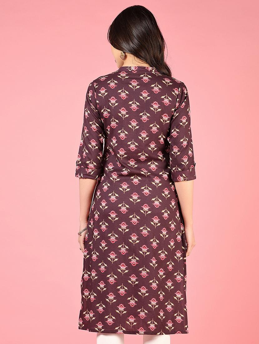 women three quarter sleeves straight kurta - 21729245 - Standard Image - 2