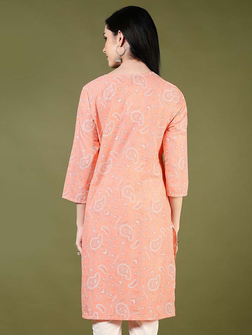 women printed round neck straight kurta - 21729273 -  Standard Image - 2