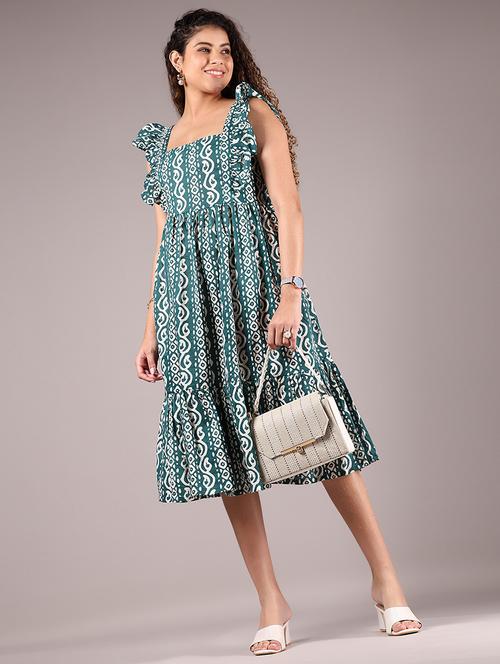 women printed sleveeless tiered dress - 21729275 - Standard Image - 0