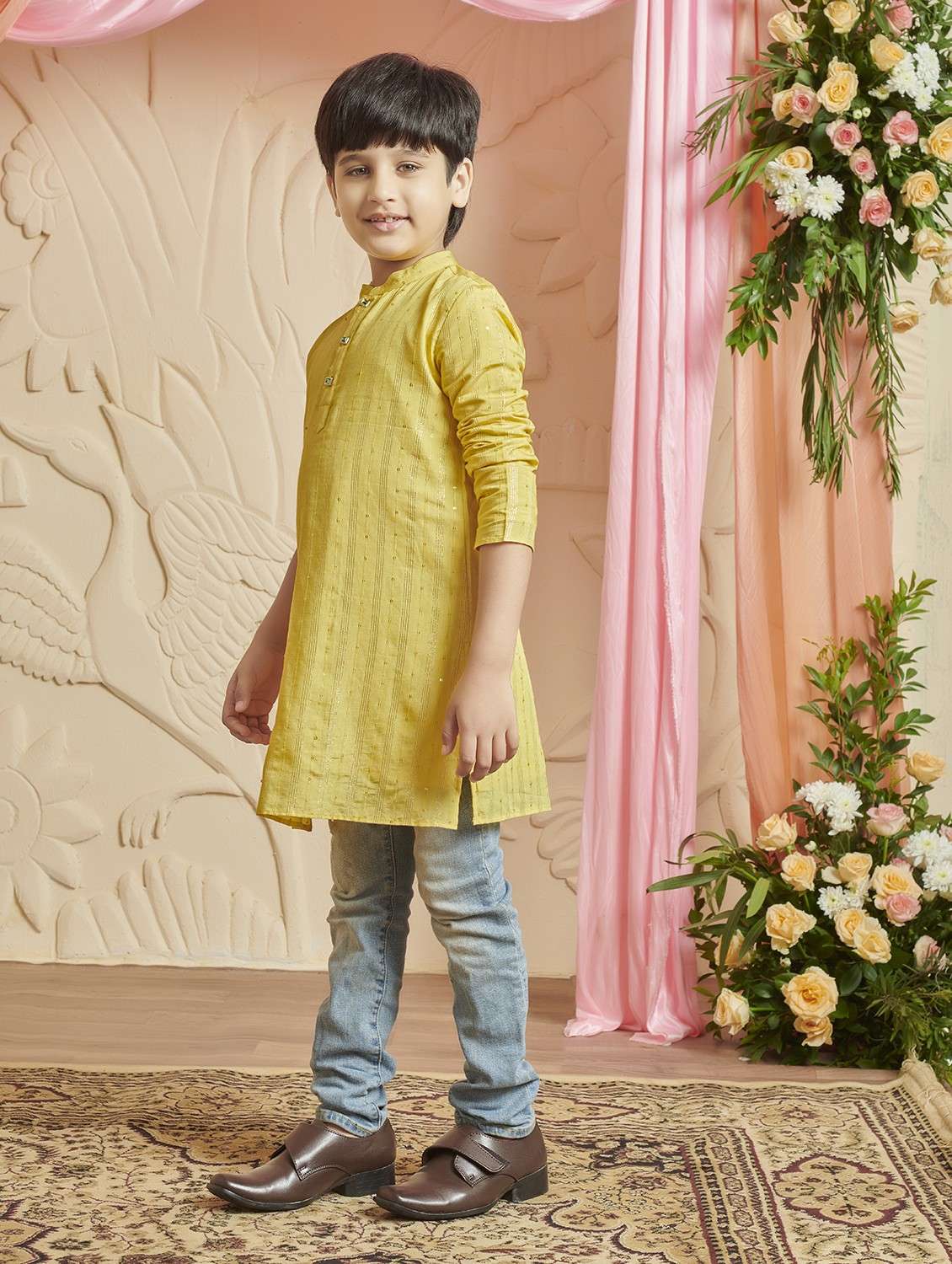 boys self design long sleeve kurta - 21729362 - Standard Image - 2