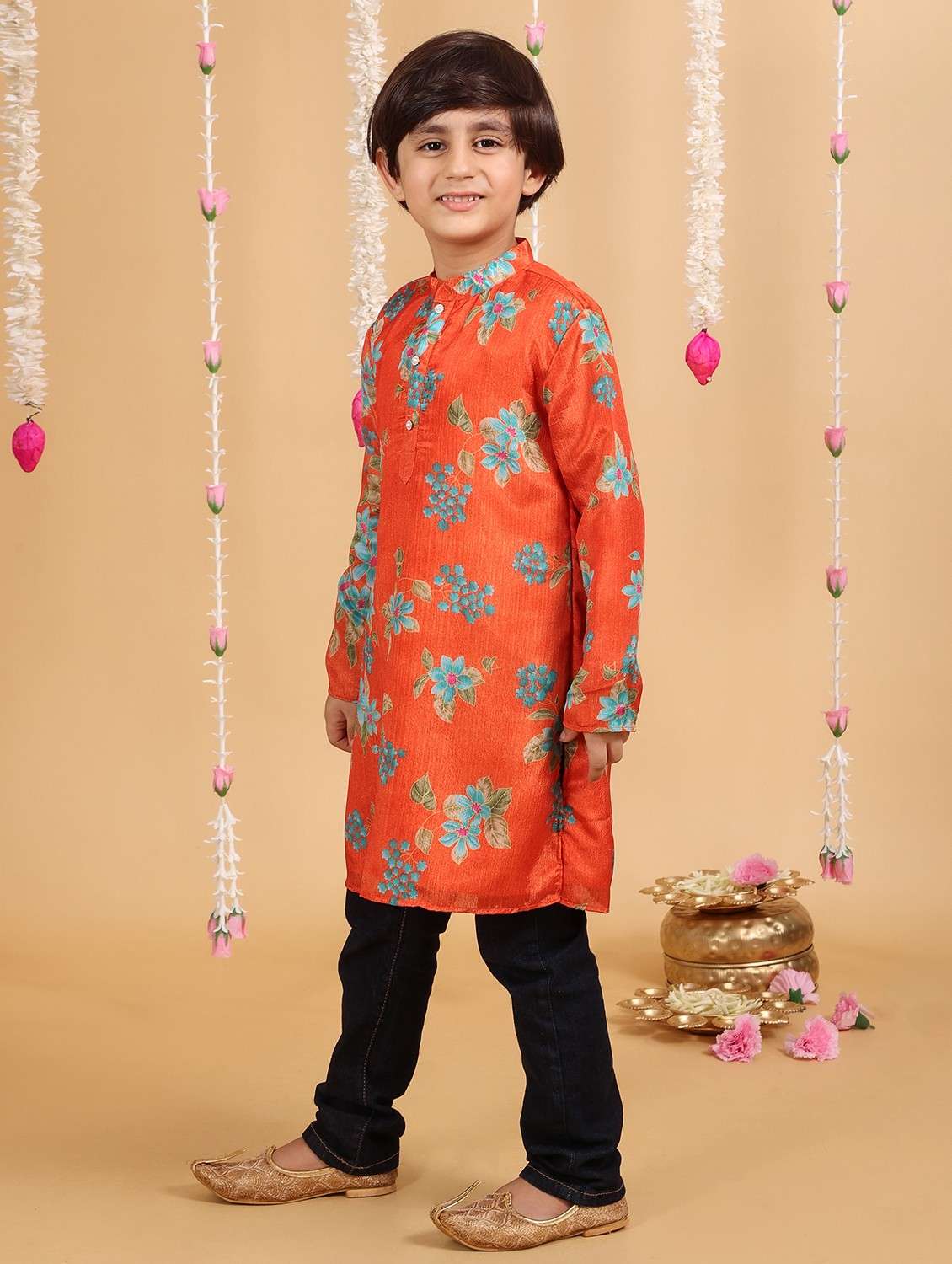 boys floral print long sleeve kurta - 21729373 - Standard Image - 2