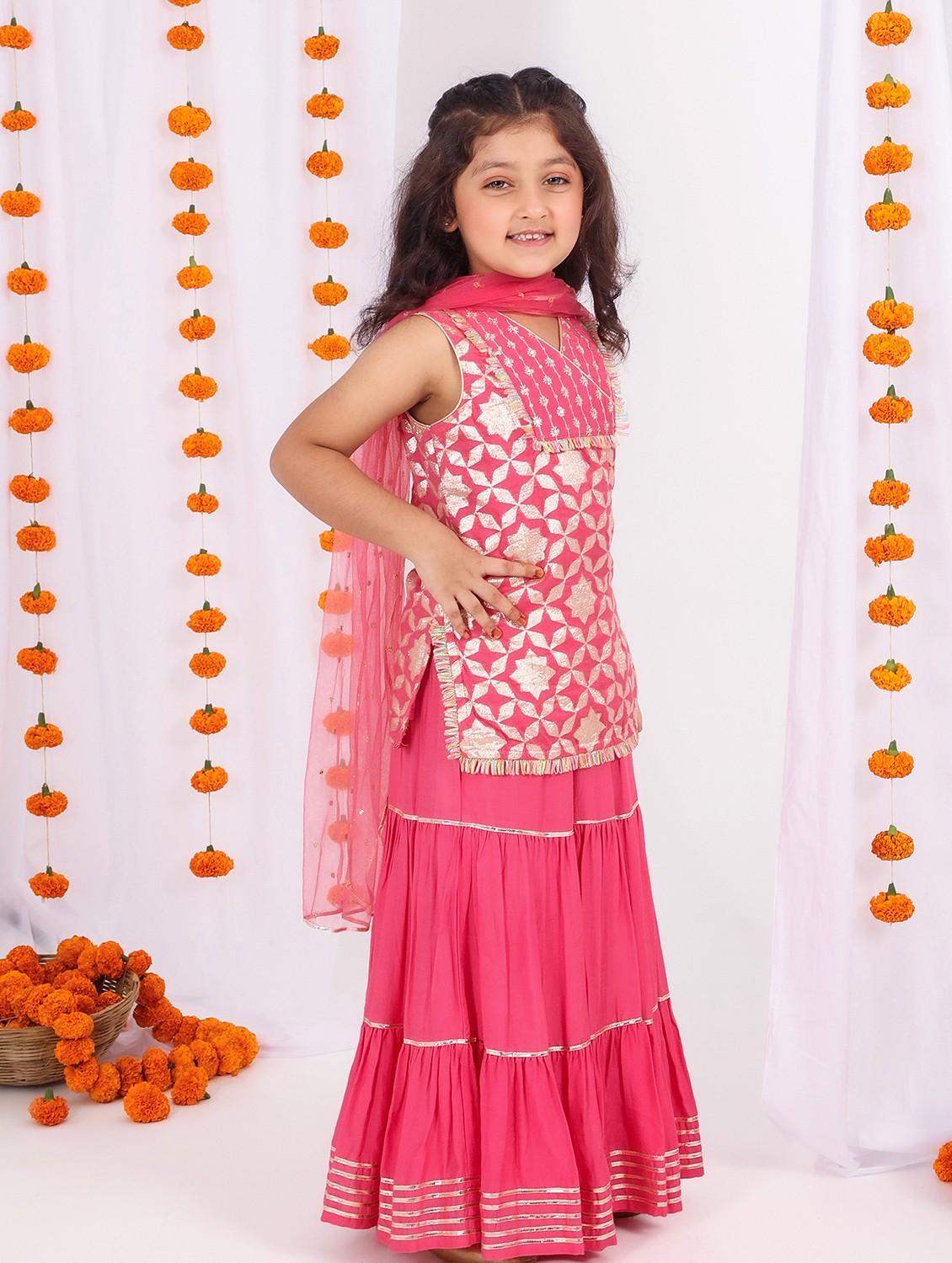 girls pink self design lehenga choli with dupatta - 21729405 - Standard Image - 2
