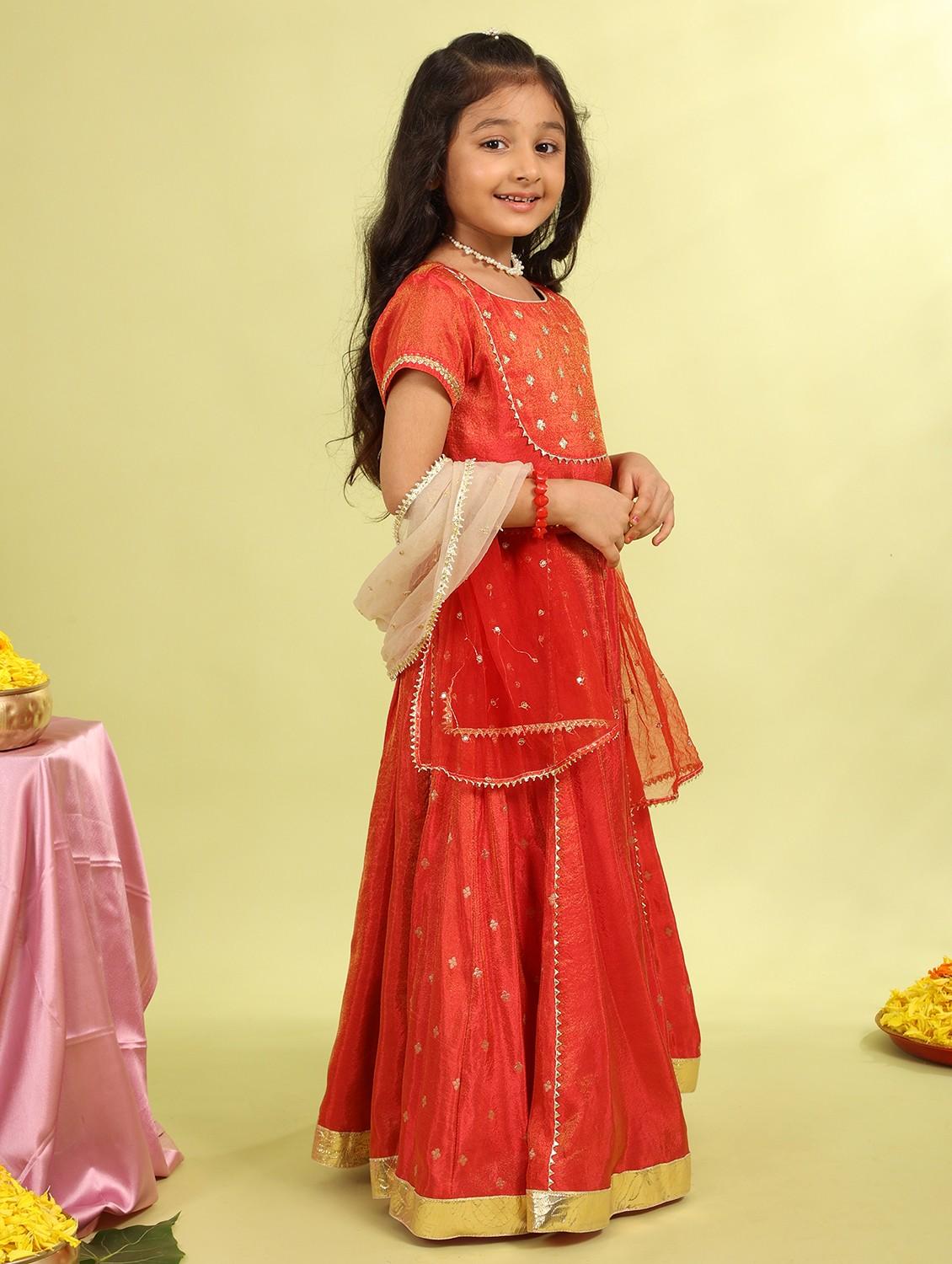 girls orange self design lehenga choli with dupatta - 21729406 - Standard Image - 2