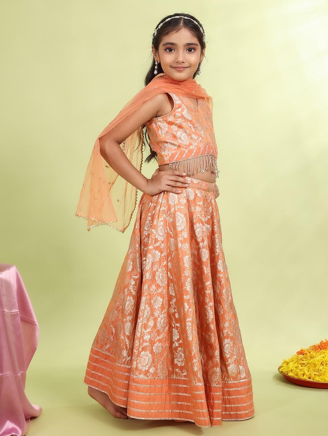 girls oarnge self design lehenga choli with dupatta - 21729407 - Standard Image - 2