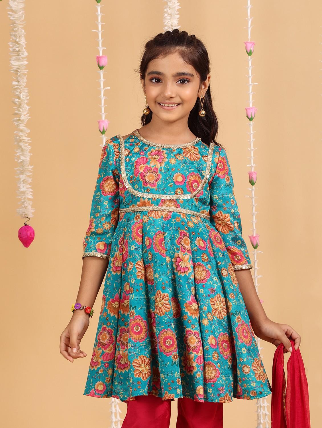 girls floral round neck kurta pant set with dupatta - 21729427 - Standard Image - 2