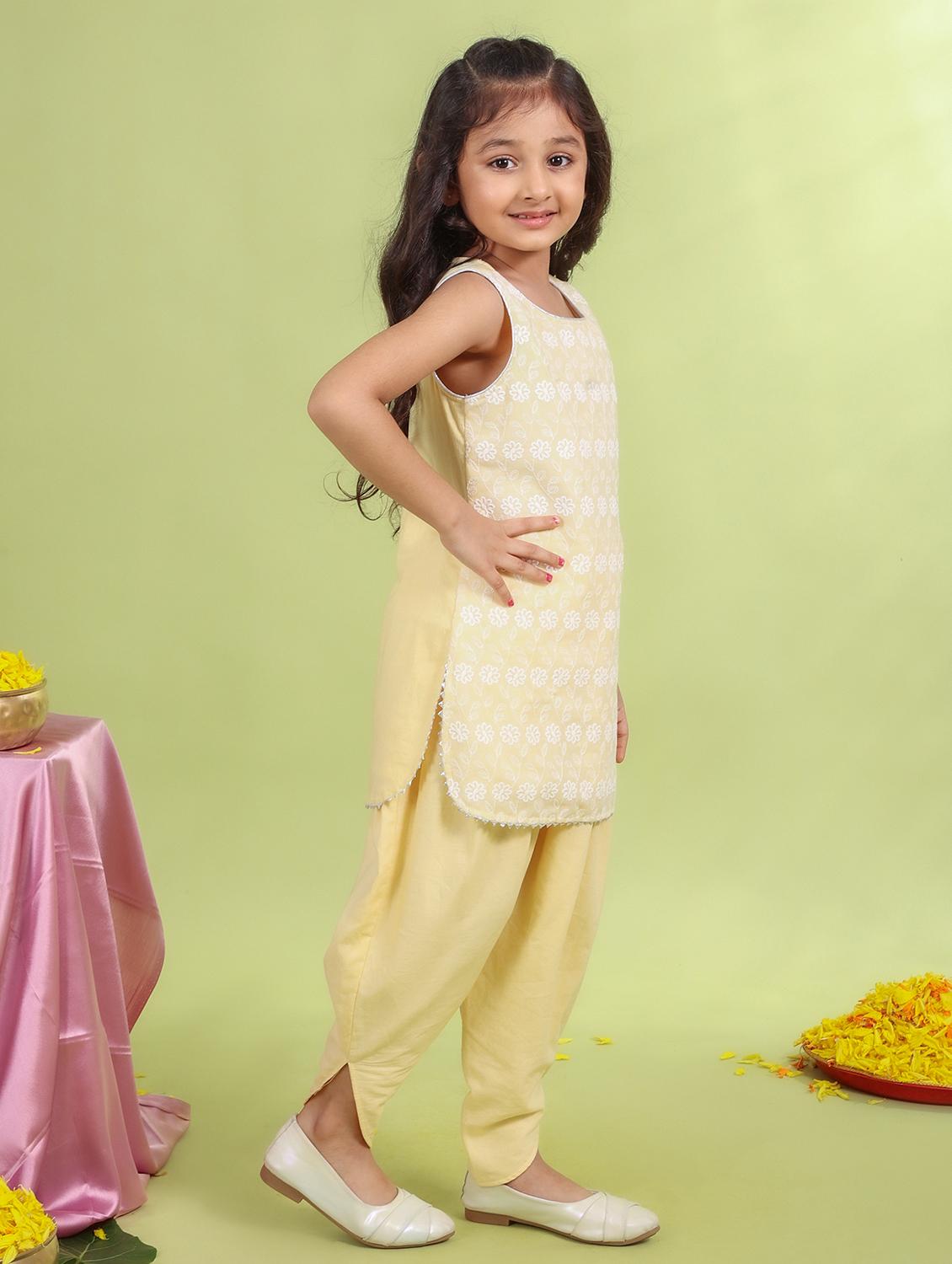 girls embroidered round neck dhoti kurta set - 21729431 - Standard Image - 2