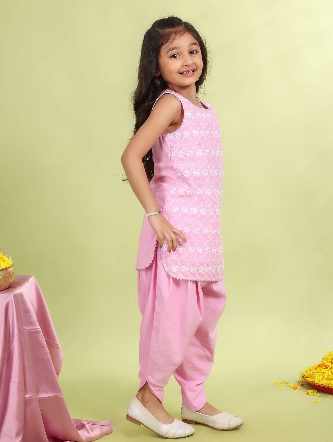 girls embroidered round neck dhoti kurta set - 21729433 -  Standard Image - 2