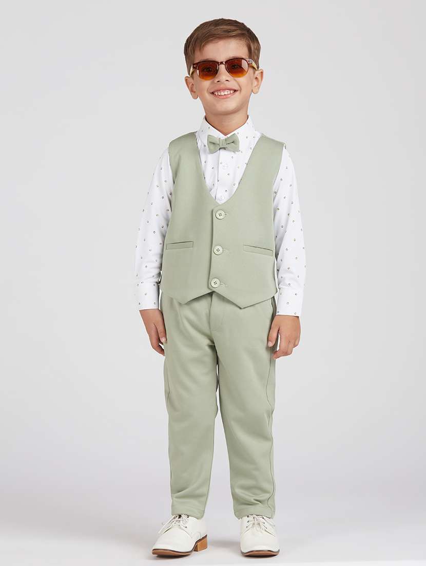 boys neo mint solid 3 piece party wear suit set