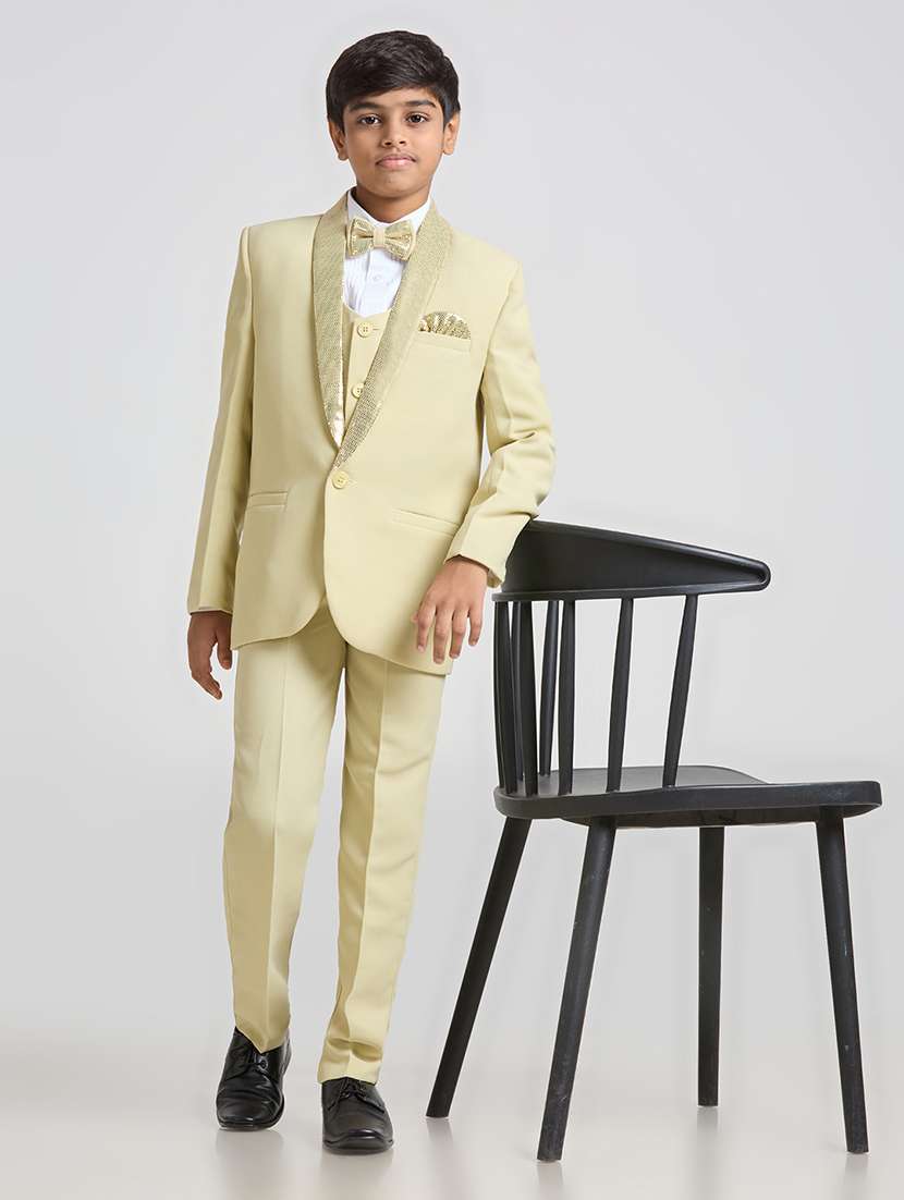 boys yellow solids 3 piece party wear suit set