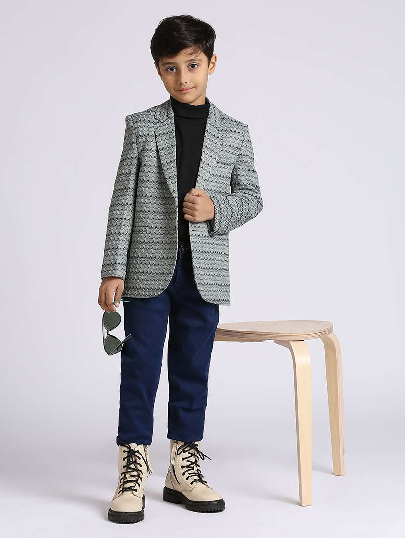 boys grey printed long sleeve blazer