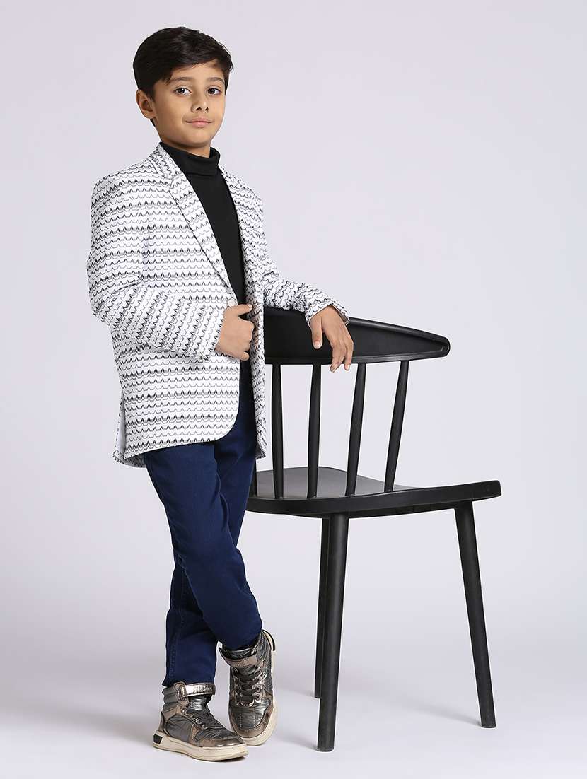 boys white printed long sleeve blazer