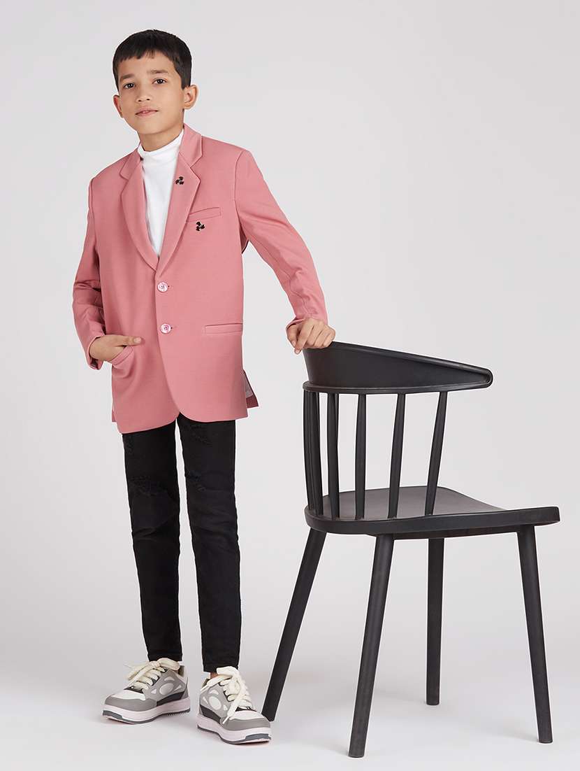 boys pink solid long sleeve blazer