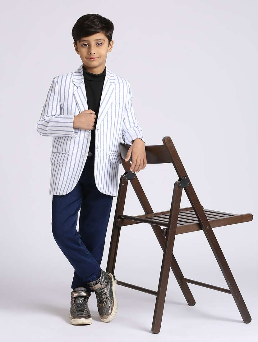 boys white stripes long sleeve blazer