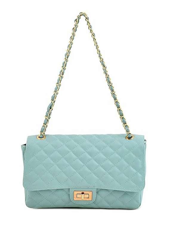women light blue solid quilted sling bag